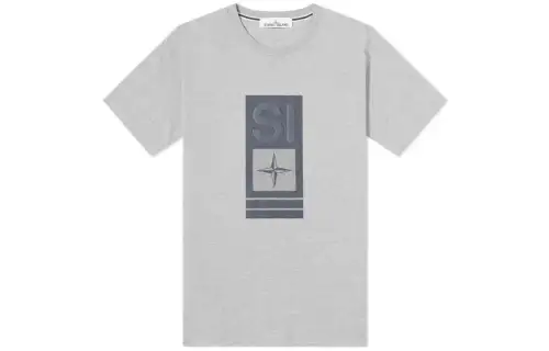 STONE ISLAND T Shirts Men's Light Gray Crew Neck Moderate Straight Fit