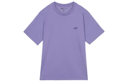 UNIQLO T Shirts Unisex Gray Purple Crew Neck Moderate Straight Fit