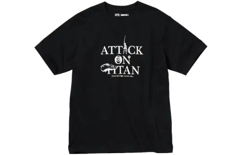 UNIQLO X Attack On Titan T Shirts Men's Black Crew Neck Moderate Straight Fit
