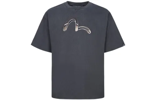 EVISU T Shirts Men's Dark Gray Crew Neck Moderate Straight Fit