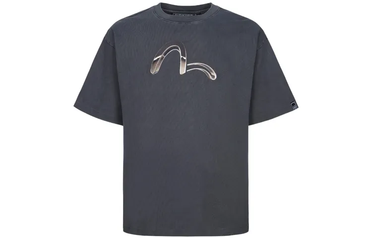 EVISU T Shirts Men's Dark Gray Crew Neck Moderate Straight Fit