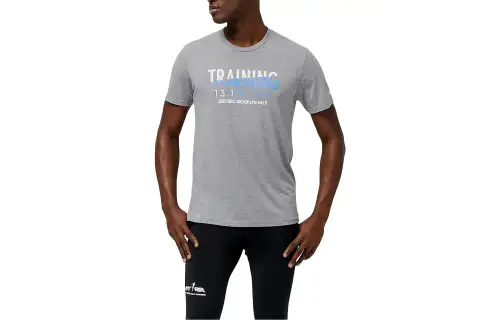 New Balance T Shirts Men's Aluminum Gray Crew Neck Moderate Straight Fit