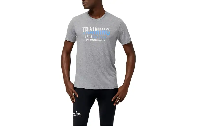 New Balance T Shirts Men's Aluminum Gray Crew Neck Moderate Straight Fit