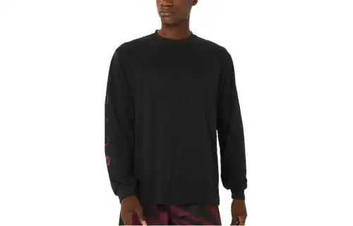 ASICS T Shirts Men's Dark Brown Crew Neck Moderate Straight Fit