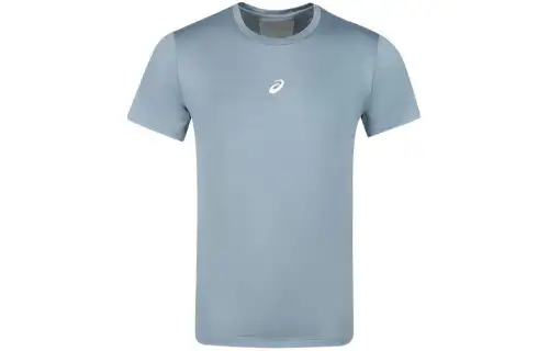 ASICS T Shirts Men's Gray Blue Crew Neck Moderate