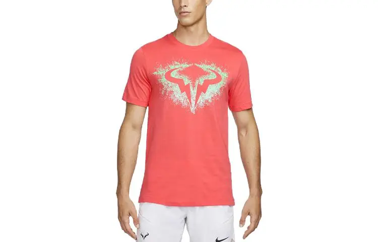 Nike T-Shirts Men's Orange Red Crew Neck Moderate Straight Fit
