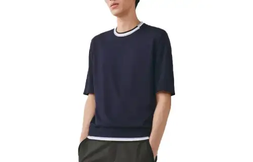 HERMES T Shirts Men's Marine Blue Crew Neck Moderate Straight Fit