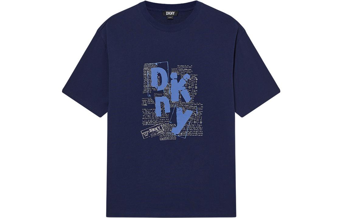 DKNY Слово Матери граффити газета печати для отдыха короткий рукав Футболка мужской стиль темно-синий