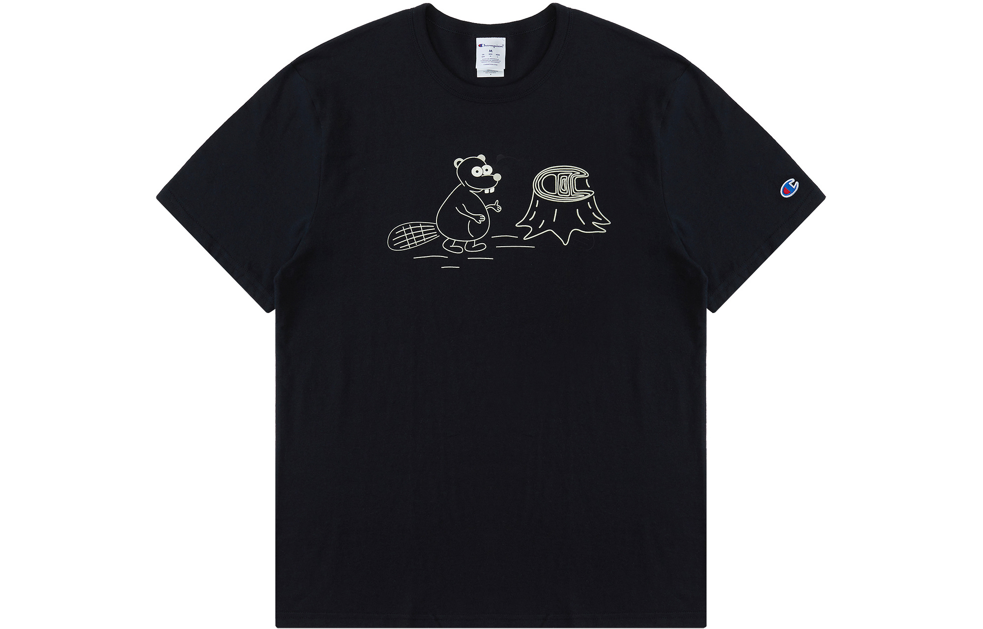 Champion SS23 FunnyTee Series Champion Sleeve Embroidery Small C-Logo Offset Printed Cartoon Round Neck Short Sleeve T-shirt US Version Same Style for Men and Women