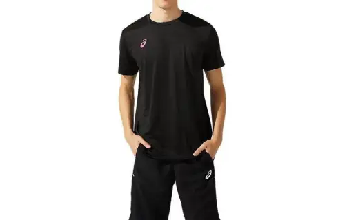 ASICS T Shirts Men's Black Crew Neck Moderate Straight Fit