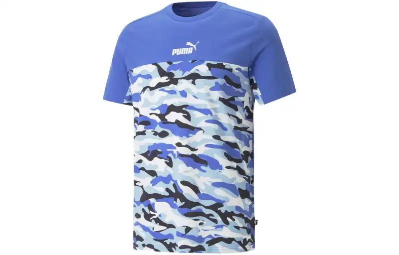 PUMA T Shirts Men's Blue Crew Neck Moderate Straight Fit