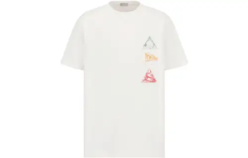 DIOR T Shirts Men's White Crew Neck Moderate Straight Fit