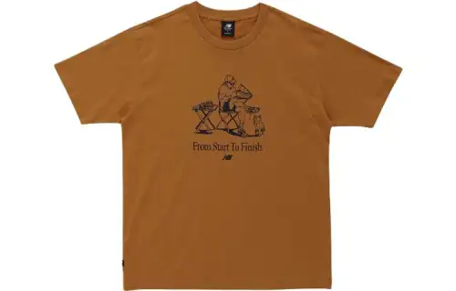 New Balance T Shirts Men's Coffee Crew Neck Moderate Straight Fit