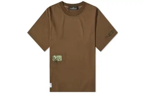STONE ISLAND T Shirts Men's Brown Crew Neck Moderate Straight Fit