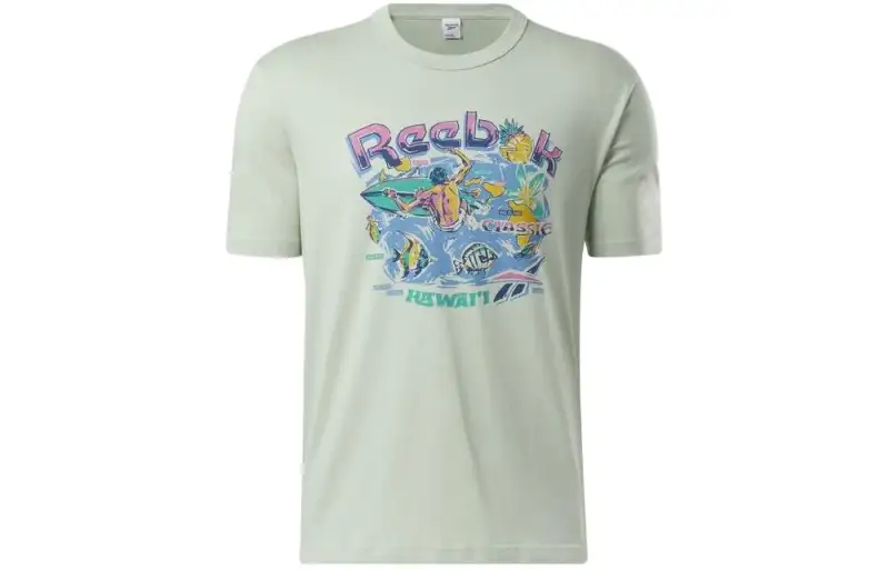 Reebok T Shirts Unisex Green Crew Neck Moderate Straight Fit