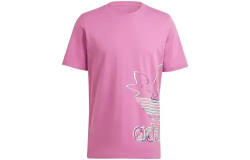 Adidas Originals T Shirts Men's Rose Red Crew Neck Moderate Straight Fit