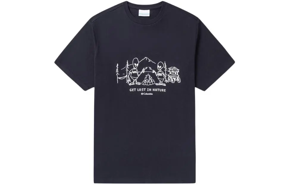 Columbia T-Shirts Men's Black Crew Neck Moderate Straight Fit