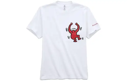 Converse T Shirts Men's White Crew Neck Moderate Straight Fit