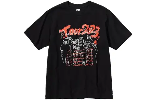 UNIQLO X Disney Co Brand T Shirts Unisex Black Crew Neck Moderate Straight Fit