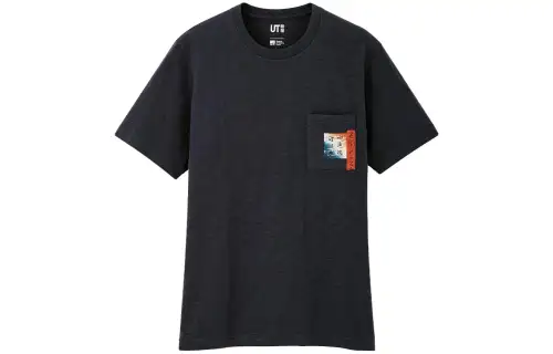 UNIQLO T Shirts Men's Sea Blue Crew Neck Moderate Straight Fit