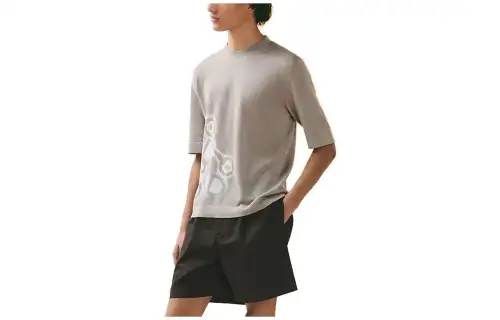 HERMES T Shirts Men's Khaki Crew Neck Moderate Straight Fit