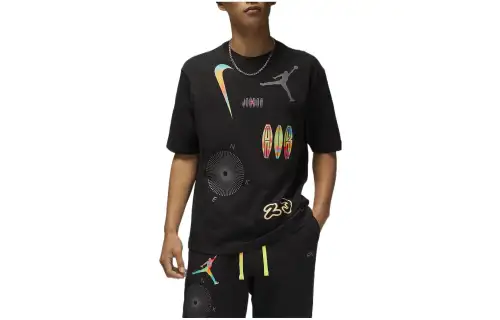 Jordan T Shirts Men's Black Crew Neck Moderate Straight Fit