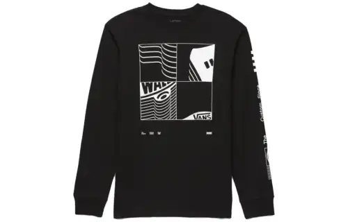 Vans Transfixed Long Sleeve T Shirts Unisex Black Crew Neck Moderate Straight Fit