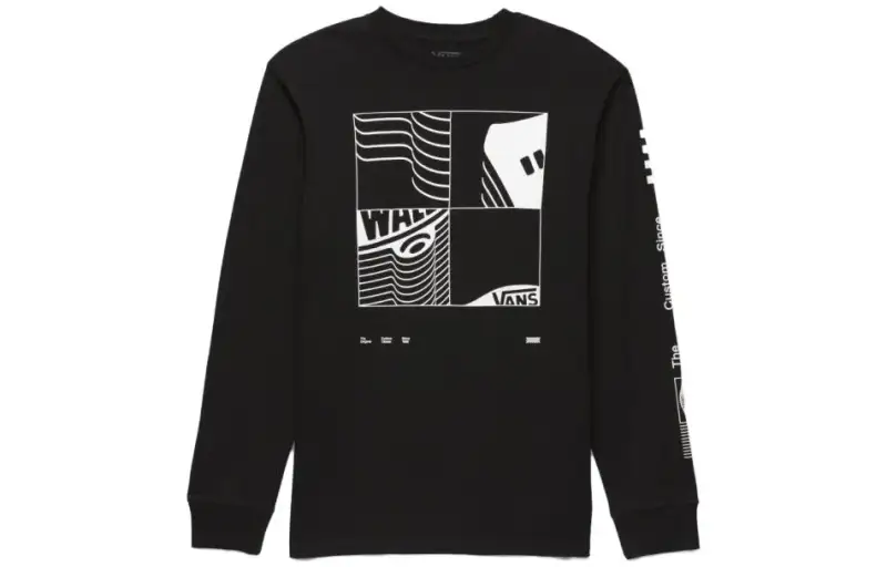 Vans Transfixed Long Sleeve T Shirts Unisex Black Crew Neck Moderate Straight Fit