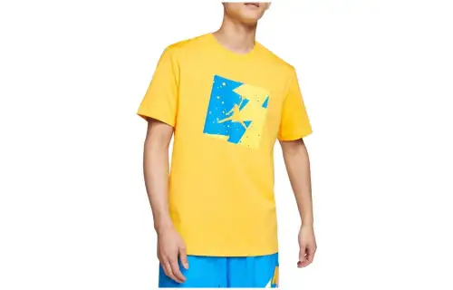 Jordan T Shirts Men's Yellow Crew Neck Moderate Straight Fit