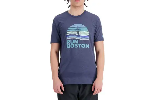 New Balance T Shirts Men's Blue Crew Neck Moderate Straight Fit