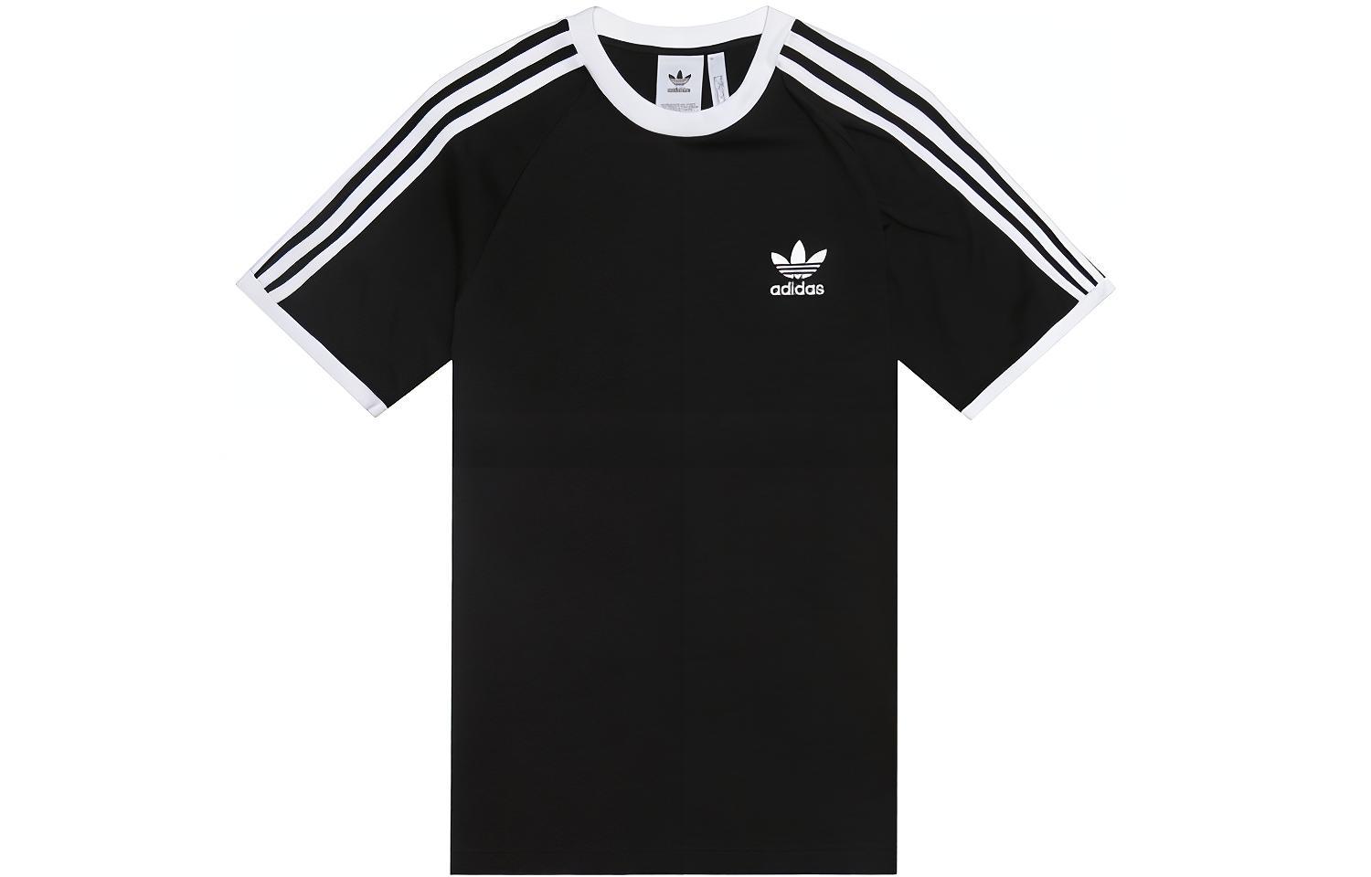 Adidas, retro sports black short sleeve T-shirt for leisure with a round collar, with your logo imprint, oversize, Japanese version