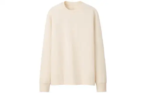UNIQLO T Shirts Unisex Light Beige Crew Neck Moderate Straight Fit