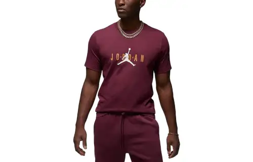 Jordan T Shirts Men's Burgundy Crew Neck Moderate Straight Fit