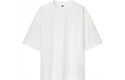 UNIQLO T Shirts Men's White Crew Neck Moderate Straight Fit