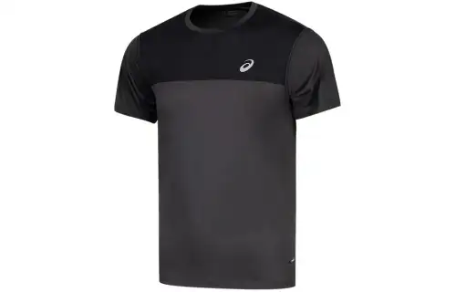 ASICS T Shirts Men's Gray/Black Crew Neck Moderate Straight Fit