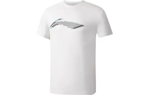 Li Ning Fitness Series T Shirts Men's Standard White Crew Neck Moderate Straight Fit