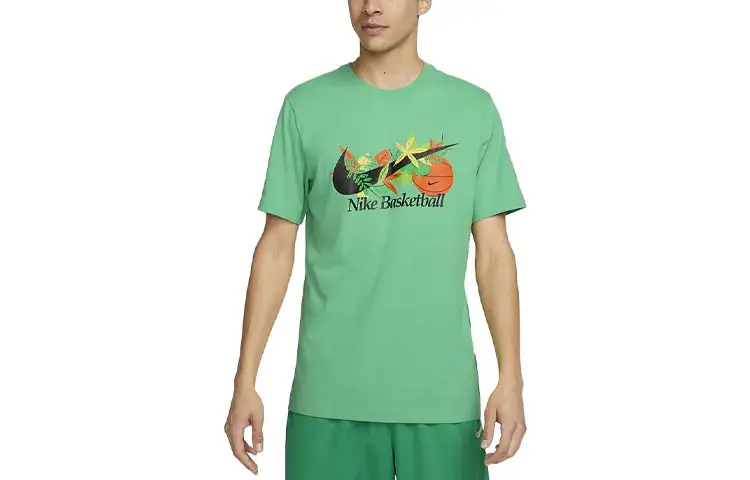 Nike T Shirts Men's Green Crew Neck Moderate Straight Fit