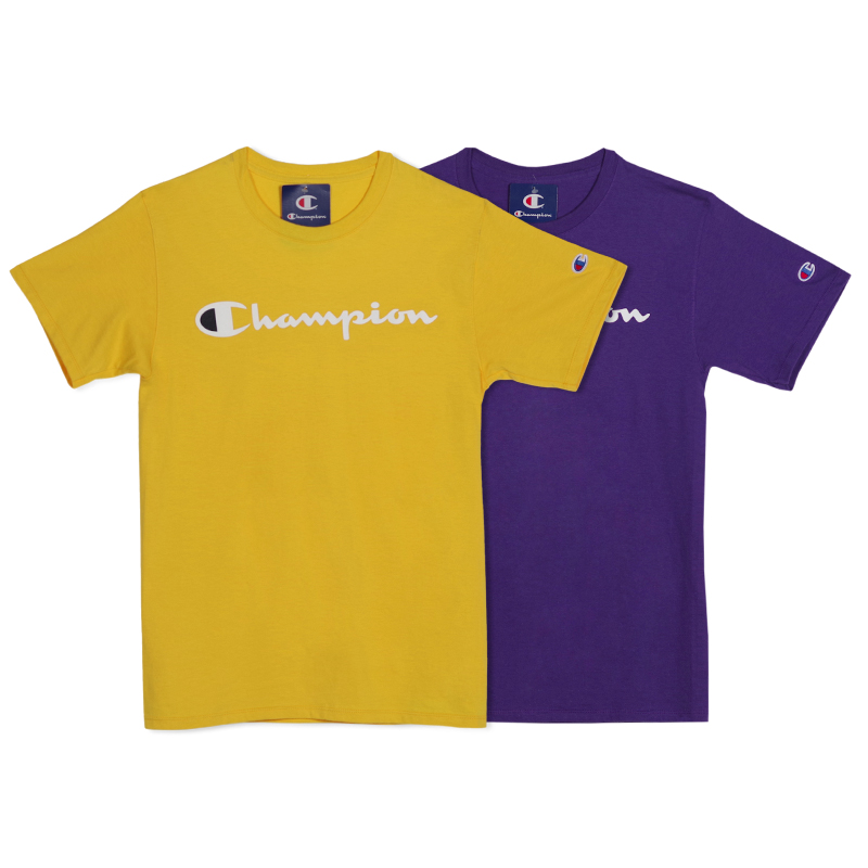 Champion Yellow purple T-shirt with a round collar for men and women, loose straight fit, with short sleeve, for beloved
