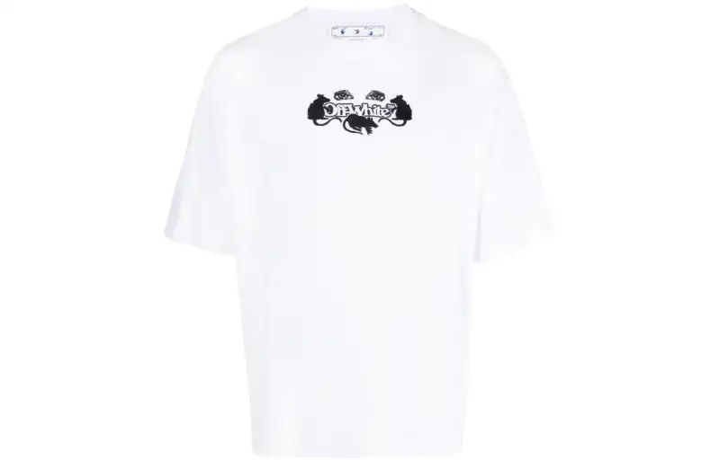OFF WHITE T Shirts Men's White Crew Neck Moderate Straight Fit