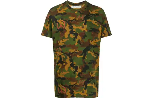 OFF WHITE T Shirts Men's Camouflage Crew Neck Moderate Straight Fit