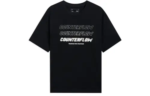Li Ning CF T Shirts Unisex Black Crew Neck Moderate Straight Fit