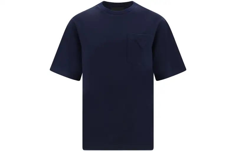 PRADA T Shirts Men's Blue Crew Neck Moderate Straight Fit