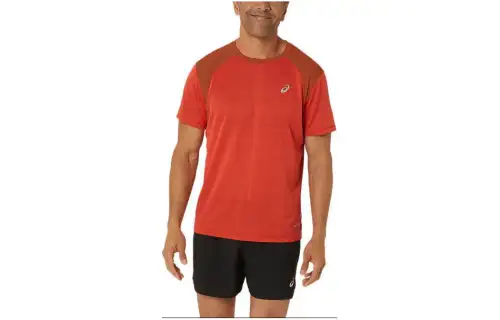 ASICS T Shirts Men's Red Crew Neck Moderate Straight Fit