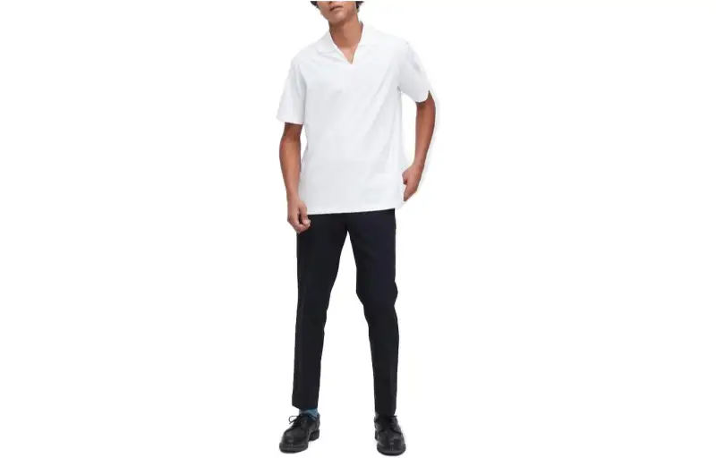 UNIQLO T Shirts Men's White Polo Collar Moderate Straight Fit