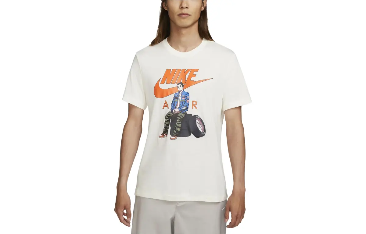 Nike T-Shirts Men's Light Ivory Crew Neck Moderate Straight Fit