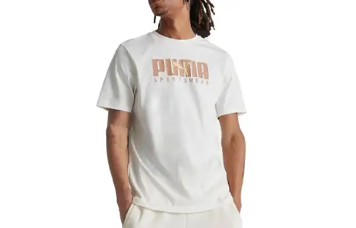 PUMA T Shirts Men's White Crew Neck Moderate Straight Fit
