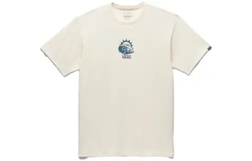 Vans T Shirts Unisex Cream White Crew Neck Moderate Straight Fit