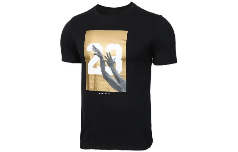 Jordan T Shirts Men's Black/Gold Crew Neck Moderate Straight Fit