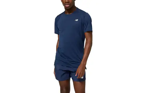 New Balance T Shirts Men's Indigo Crew Neck Moderate Straight Fit