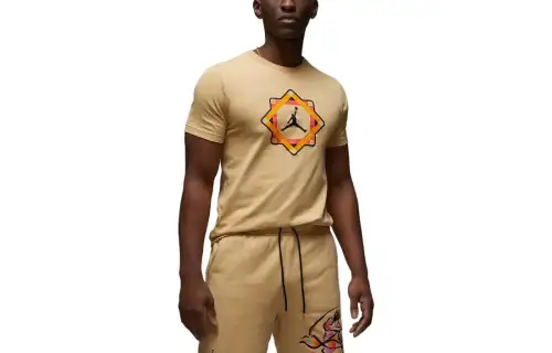 Jordan T Shirts Men's Khaki Crew Neck Moderate Straight Fit